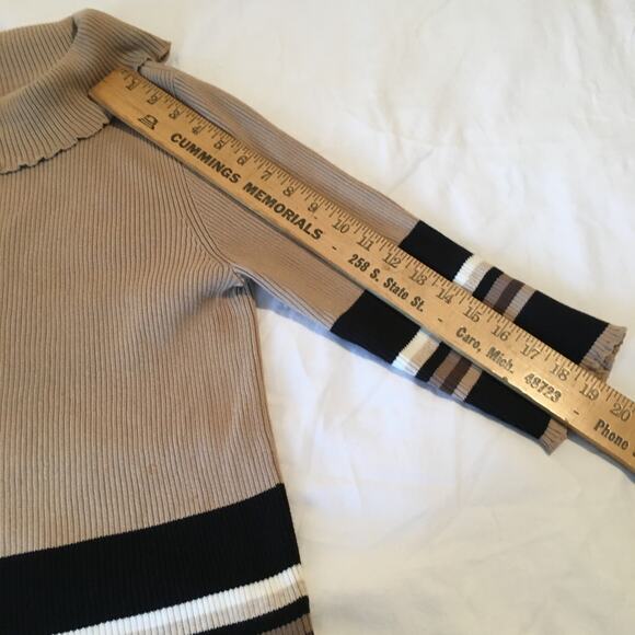 Designers Originals Large Cowl Neck Sweater 3/4 Sleeve Tan Black/White Stripes - Picture 6 of 6